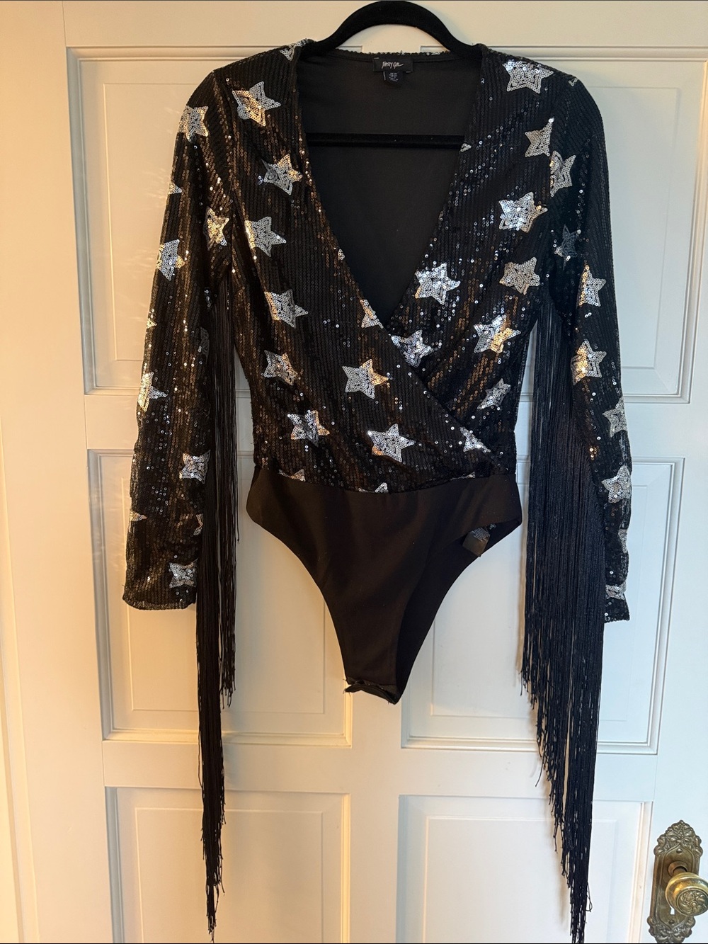 NastyGal Sequin Star Fringe One-Piece Bodysuit